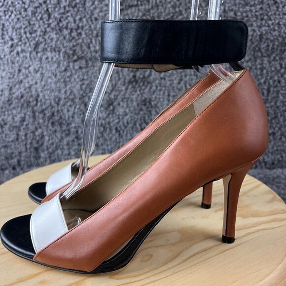 Ann Taylor Rian Pumps Womens 8.5 Genuine Leather Ankle Wrap Stiletto Heels - Picture 1 of 10